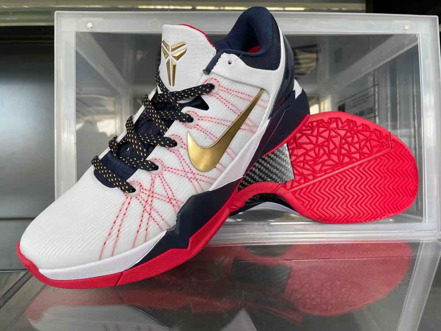 Nike Zoom Kobe 7 Gold MedaⅠWhite Black Gold Red Shoes